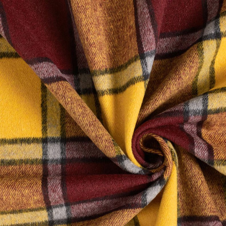 Tecido para sobretudos Cardado Xadrez – bordô/amarelo-caril,  image number 3