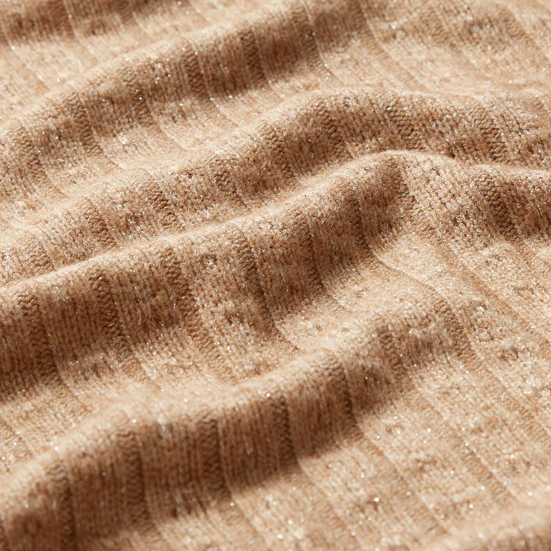 Tecido de malha Ajour Riscas brilhantes requintadas – castanho claro,  image number 2