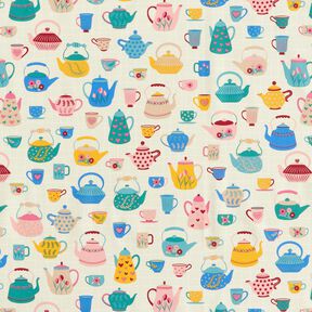 Tecido para decoração Meio linho Panamá Bules – bege claro/azul, 