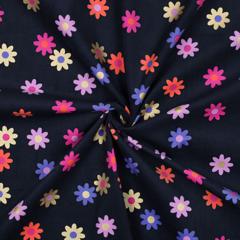 Bombazine para bebé Flores com estampado glitter | Poppy Fabrics – azul-marinho,  image number 3