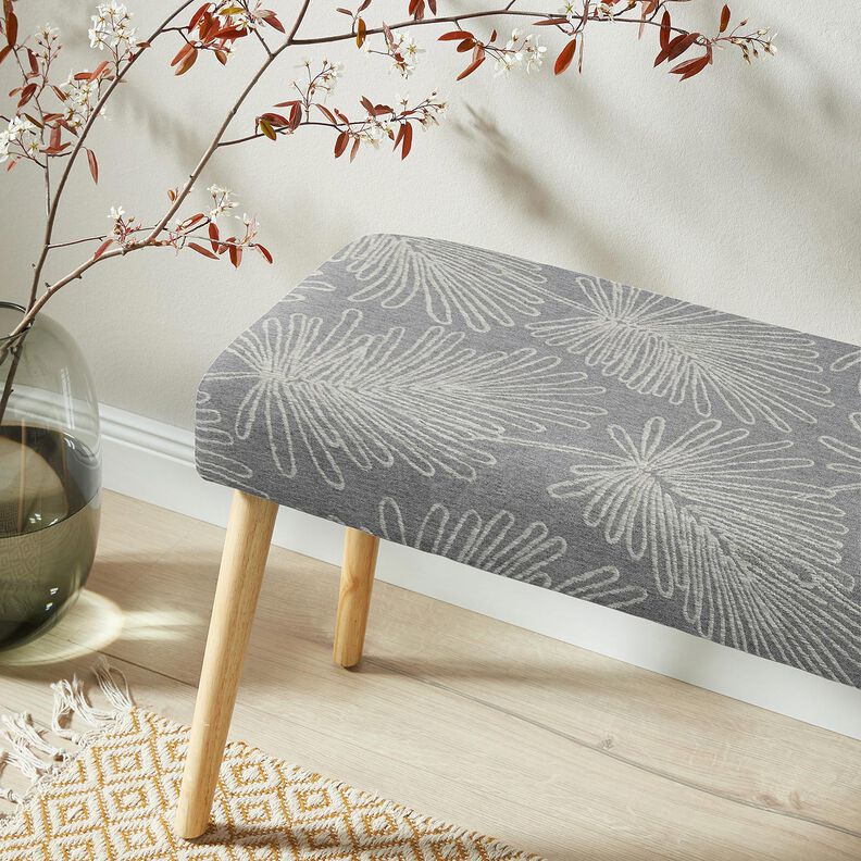 Tecido para decoração Jacquard Contornos de folhas – cinzento,  image number 6