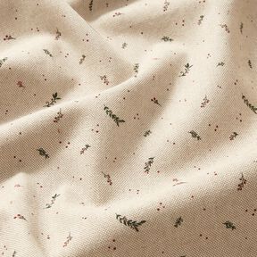 Tecido para decoração Meio linho Panamá Pequenas bagas de inverno – natural/carmin, 
