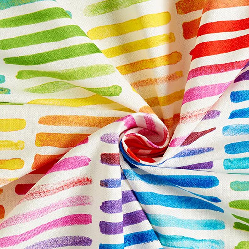 Tecido para decoração Meio linho Panamá Riscas do arco-íris – branco,  image number 3