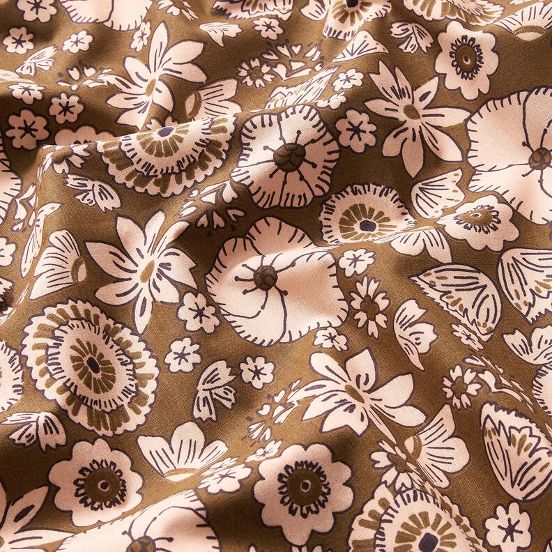 Tecido de algod&atilde;o Cretone Flores retro &ndash; oliva/ros&eacute;,  image number 2