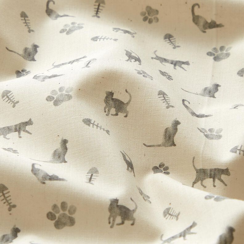 Popelina de algodão Bio Gatos e pegadas de animal – branco sujo/cinzento,  image number 2