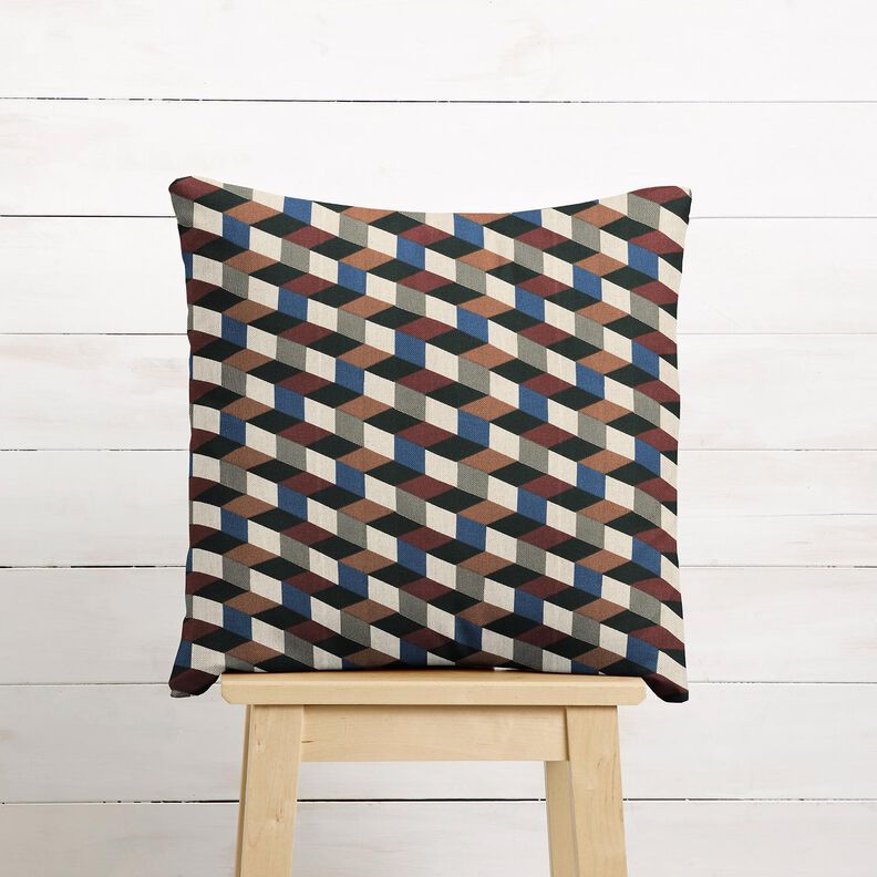 Tecido para decora&ccedil;&atilde;o Meio linho Panam&aacute; cubos minimalistas &ndash; natural/azul,  image number 6