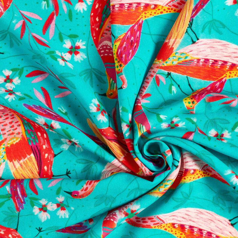 Moda de praia Tecido de viscose Pavões e flores – azul marinho/rosa intenso,  image number 3