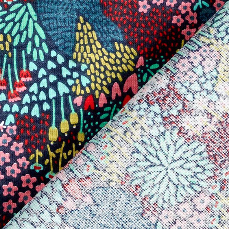 Tecido de algodão cretone pássaros num campo de flores – azul-noite,  image number 4