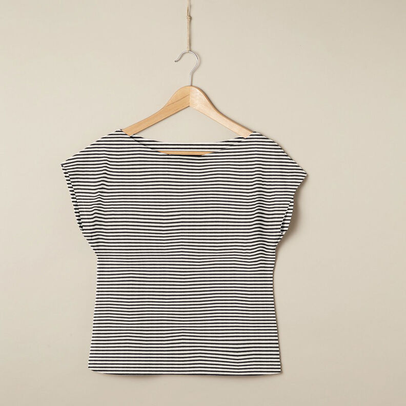 Jersey de algodão Riscas estreitas – creme/preto,  image number 5