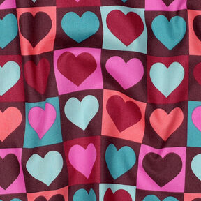 Popelina de algodão Corações Xadrez | Poppy Fabrics – bordeaux, 