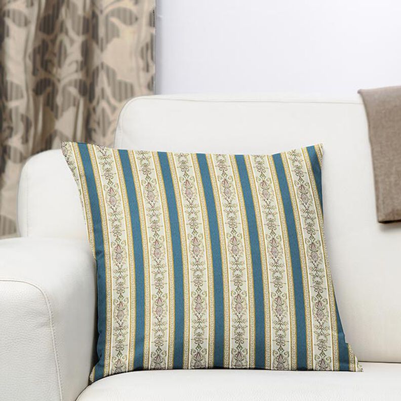 Tecido para mobiliário Jacquard Biedermeier Riscas – creme/azul,  image number 7
