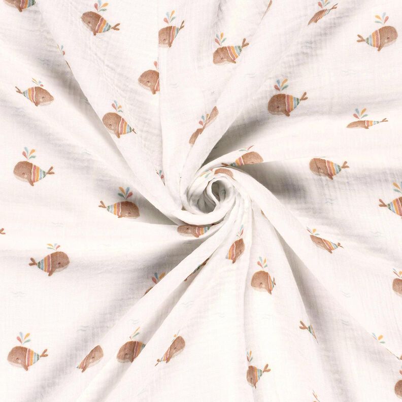 Musselina/ Tecido plissado duplo Baleia às riscas Impressão Digital – marfim,  image number 3