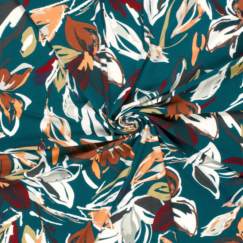 Jersey de viscose Flores modernas – azul petróleo/cobre,  image number 3