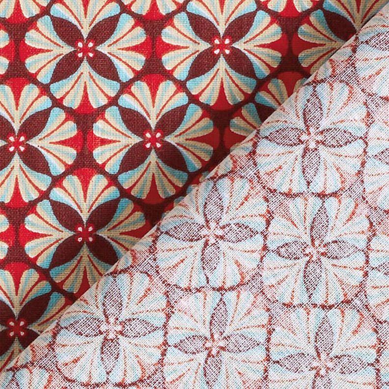 Tecido de algodão Cretone Azulejos floridos – bordeaux/taupe claro,  image number 4