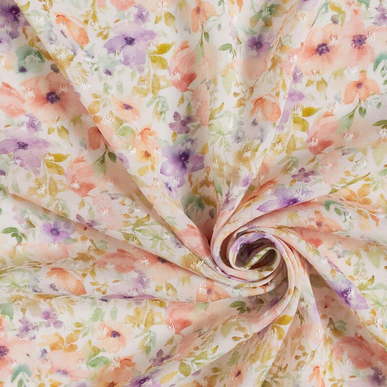 Tecido viscose Dobby Mar floral Aguarela Impressão digital – marfim/lavanda,  image number 3
