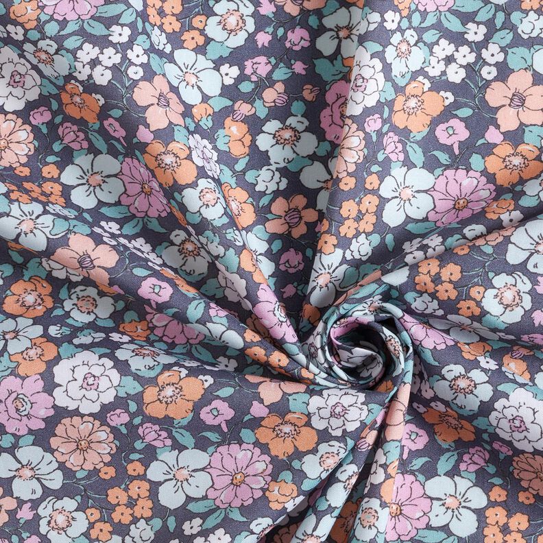 GOTS Popelina de algodão Prado de flores | Poppy Fabrics – cinza ardósia,  image number 3