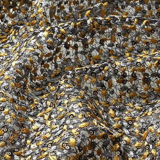 Tecido de renda Gavinha floral e lantejoulas – preto/dourado, 