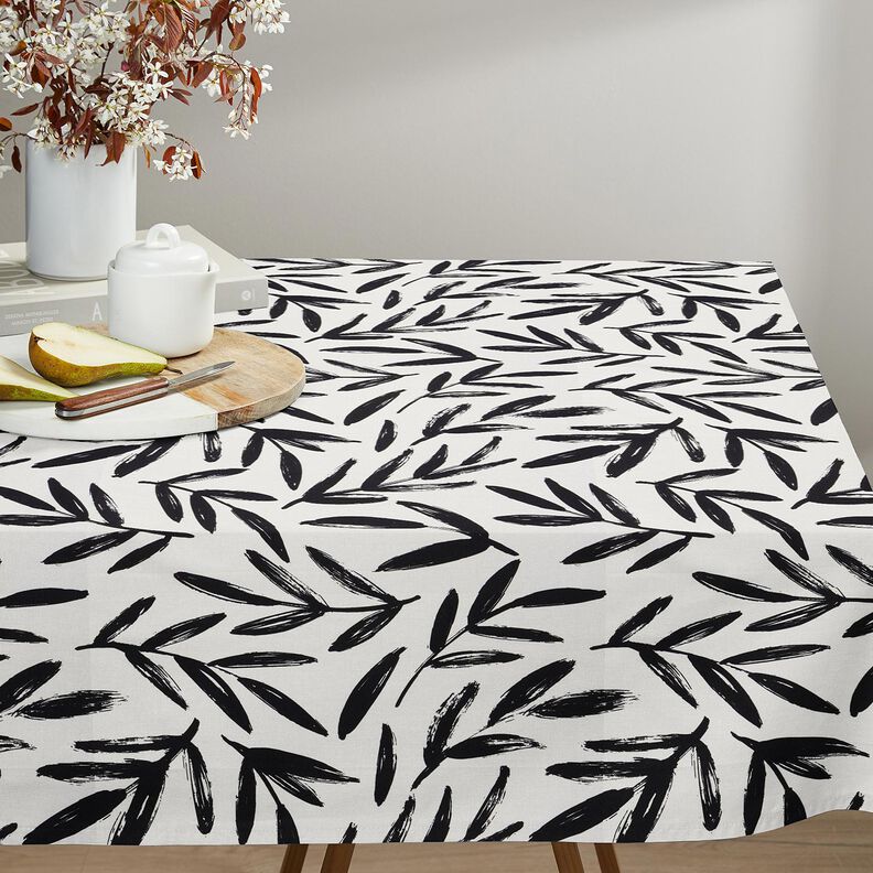 Tecido para decora&ccedil;&atilde;o Meio linho Panam&aacute; Folhas minimalistas &ndash; preto/marfim,  image number 7