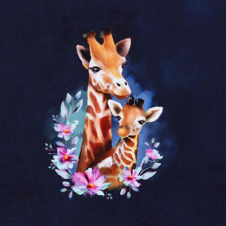 French Terry Sweat de verão Família de girafas Barra | Glitzerpüppi – azul-noite,  image number 6