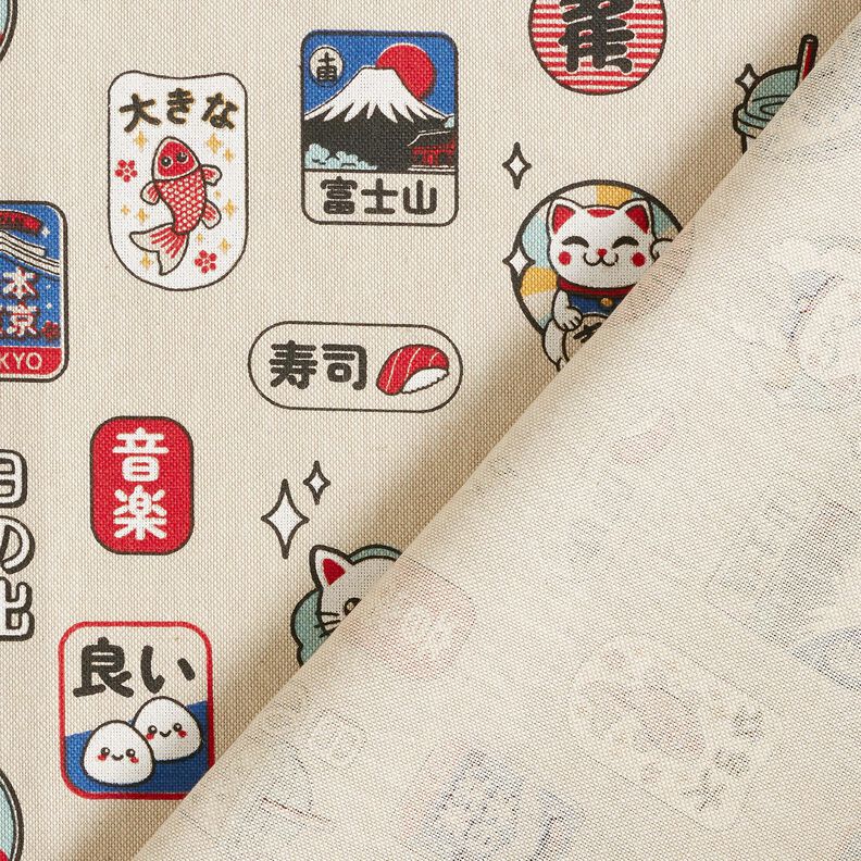 Tecido para decora&ccedil;&atilde;o Meio linho Panam&aacute; Petiscos asi&aacute;ticos &ndash; natural/azul,  image number 4