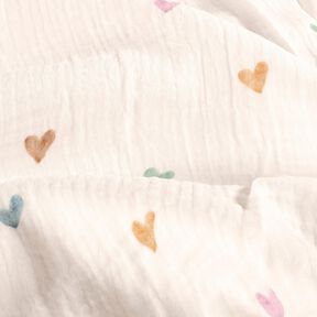 Musselina/ Tecido plissado duplo Corações coloridos Impressão Digital – branco, 