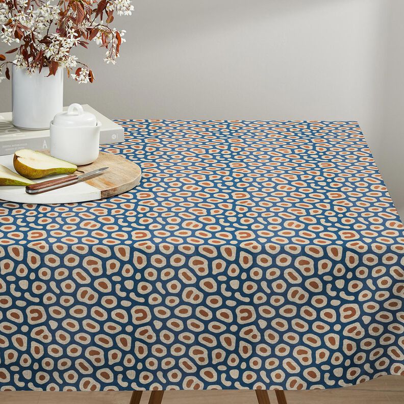 Tecido para decoração Meio linho Panamá Padrão Leo abstrato – azul/caju,  image number 7