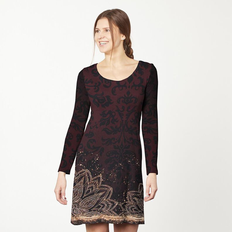 Jersey de algodãoTecido com orla Mandala com salpicos dourados | Glitzerpüppi – castanho,  image number 6