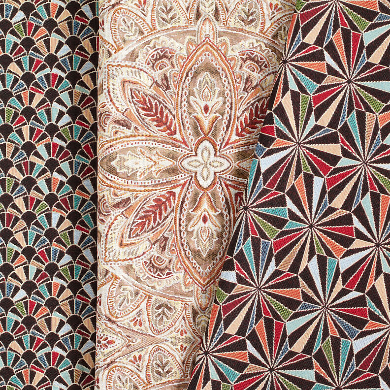 Tecido para decoração Gobelina Leques Retro – preto/carmin,  image number 5