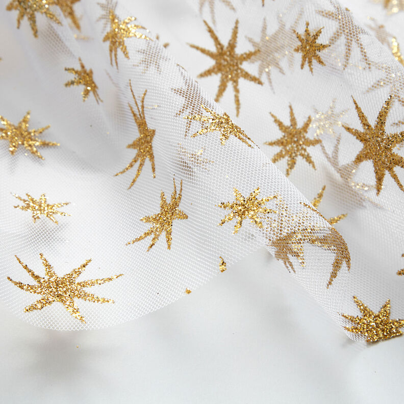 Tule Estrelas brilho – branco/dourado,  image number 5