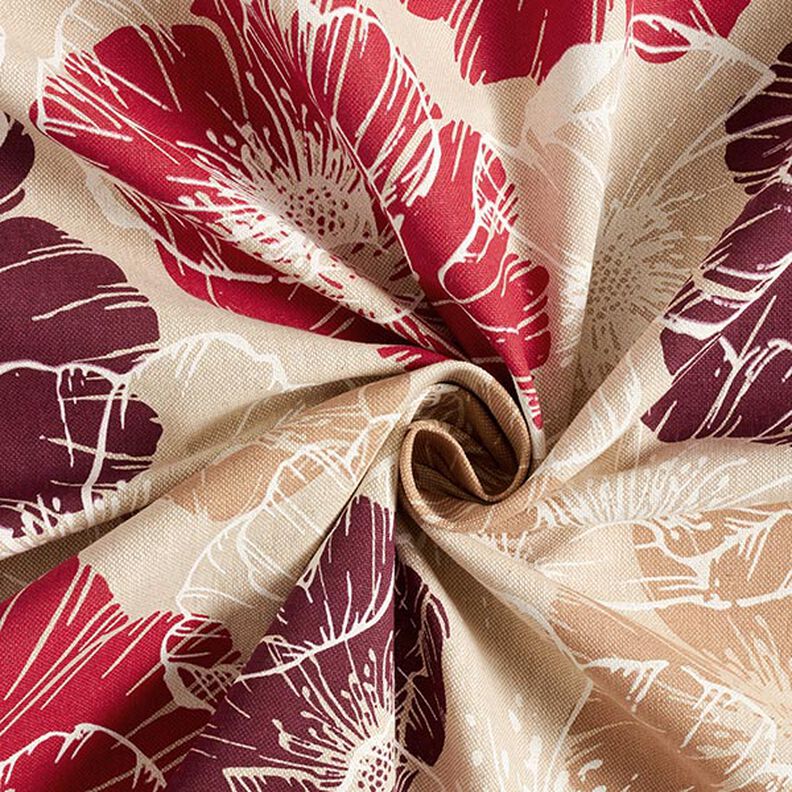 Tecido para decoração Meio linho Panamá Flores imponentes – carmin/natural,  image number 3