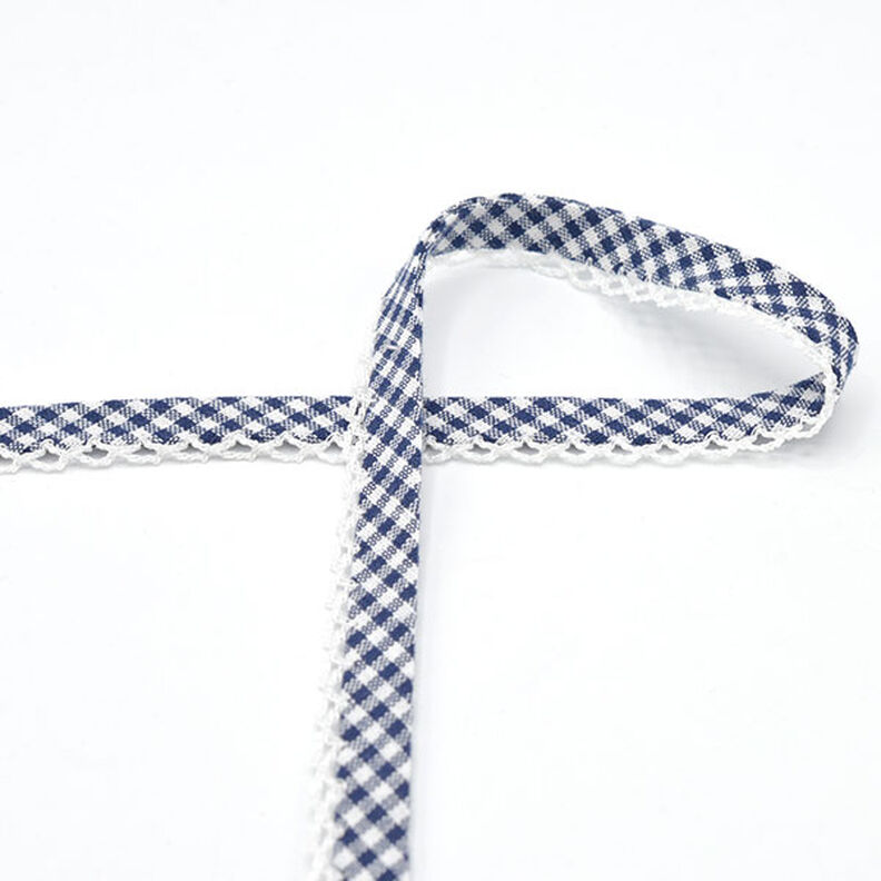 Fita de viés Xadrez Vichy com rebordo em croché [20 mm] – azul-marinho,  image number 2