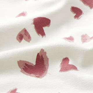 Jersey de algodão Corações pintados – branco sujo/rosa-velho escuro, 