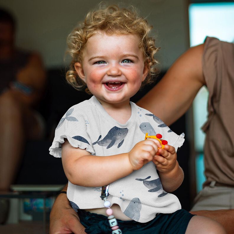 Tecido piqué em favo Baleias Impressão Digital | Poppy Fabrics – marfim/cinza claro,  image number 5