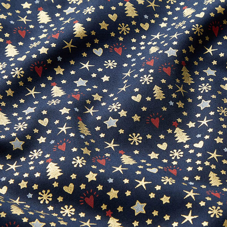 Tecido de algodão Popelina Corações e estrelas – azul-noite/dourado,  image number 2