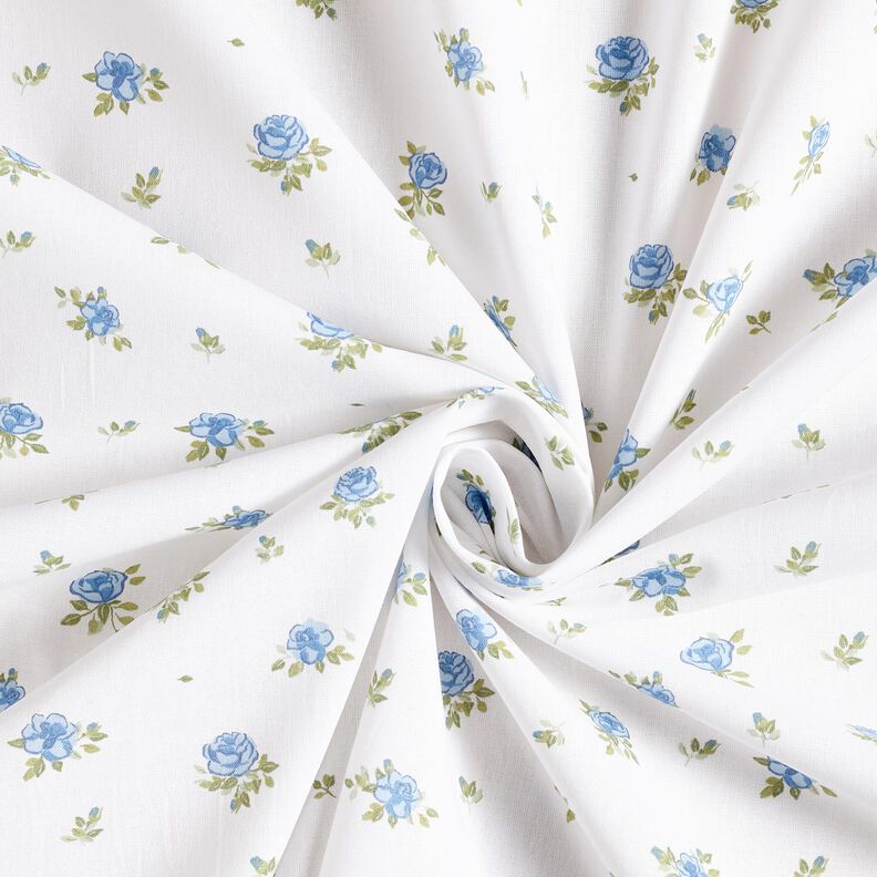 Popelina de algodão Rosas delicadas – azul claro/branco,  image number 3