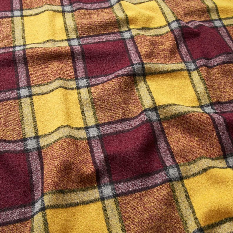 Tecido para sobretudos Cardado Xadrez – bordô/amarelo-caril,  image number 2