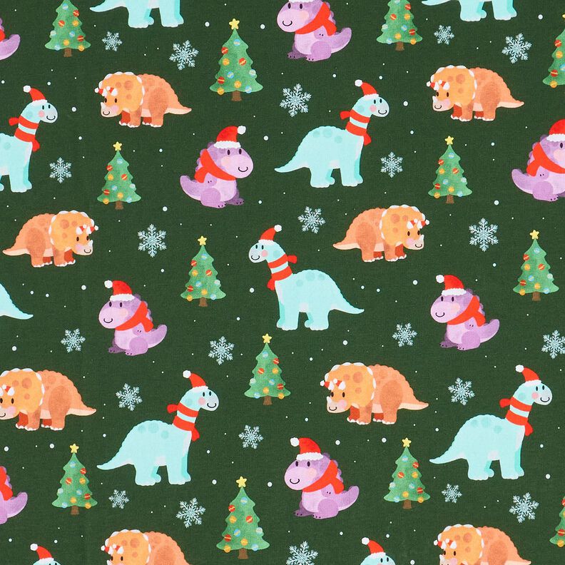 French Terry Sweat de verão Bebé dinossauro no espírito natalício | Glitzerpüppi – verde escuro/cor,  image number 1