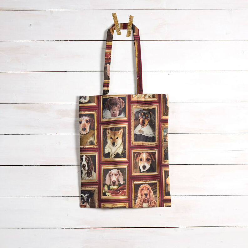 Tecido para decoração Meio linho Panamá Retratos de cães – carmin/dourado,  image number 9