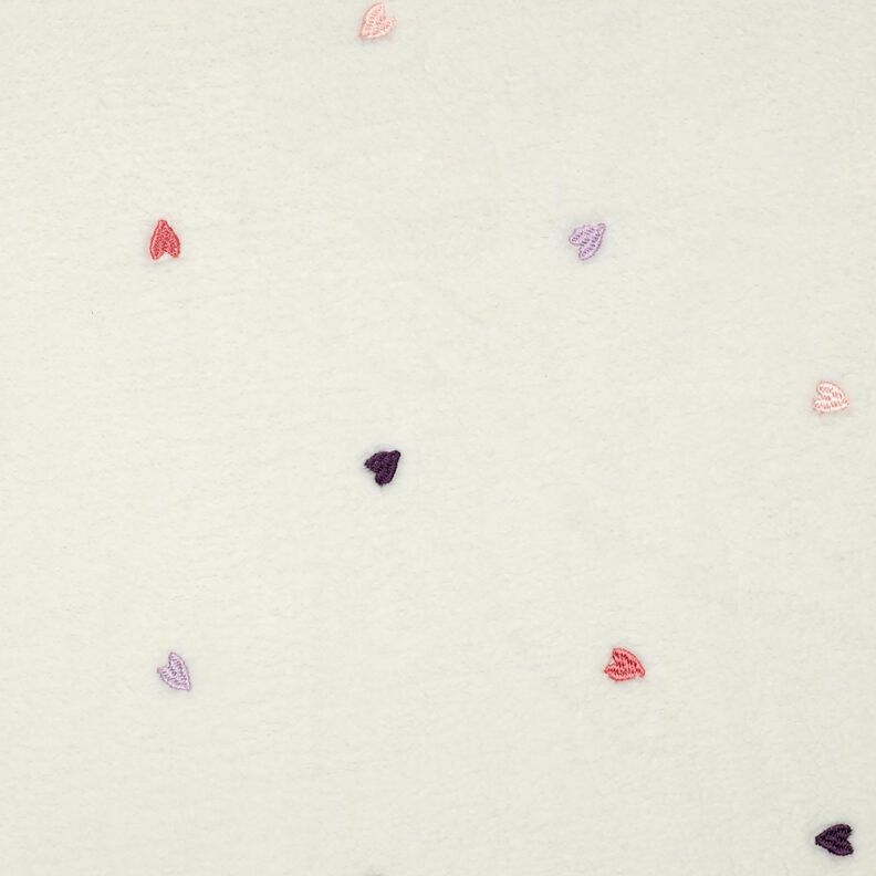 Tecido de pelúcia Teddy Corações bordados | Poppy Fabrics – marfim/rosé,  image number 1
