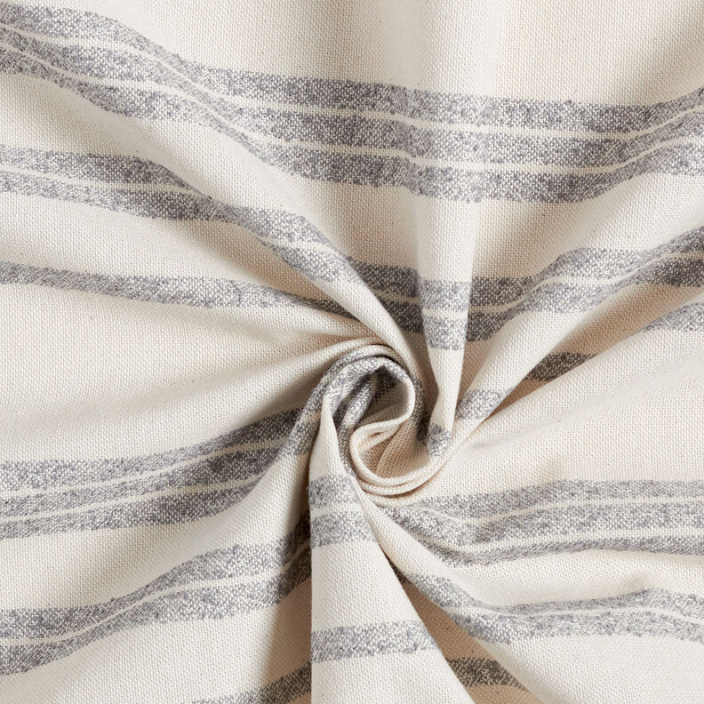Tecido para decoração Meio linho Panamá Riscas entretecidas – azul aço/natural,  image number 4