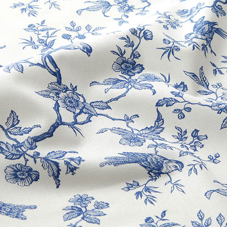 Tecido de algodão Cretone Pássaros – azul real/branco sujo,  image number 2