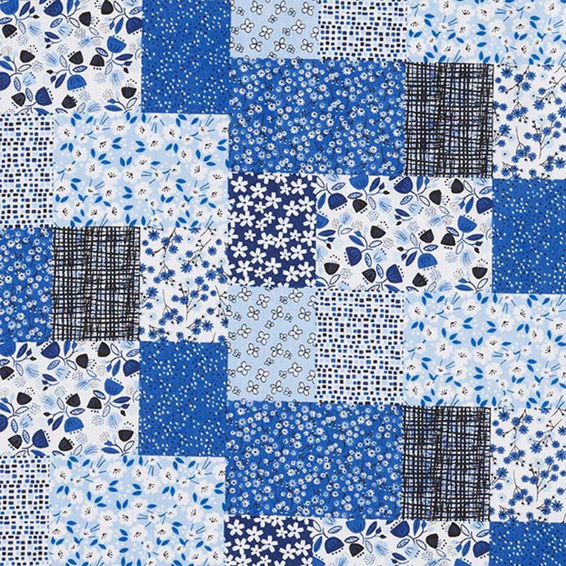 Tecido de algodão Cretone Look patchwork – branco/azul,  image number 1