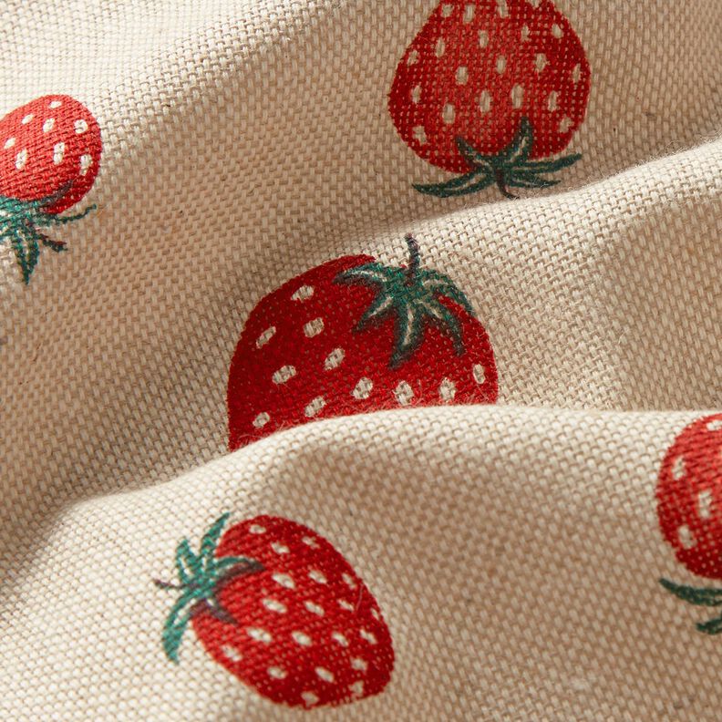Tecido para decora&ccedil;&atilde;o Meio linho Panam&aacute; Morangos pequenos &ndash; vermelho/natural,  image number 2