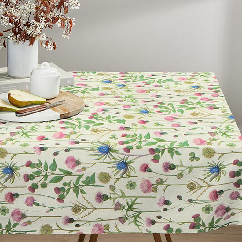 Tecido para decoração Meio linho Panamá Cardos – verde-pinheiro/natural,  image number 8