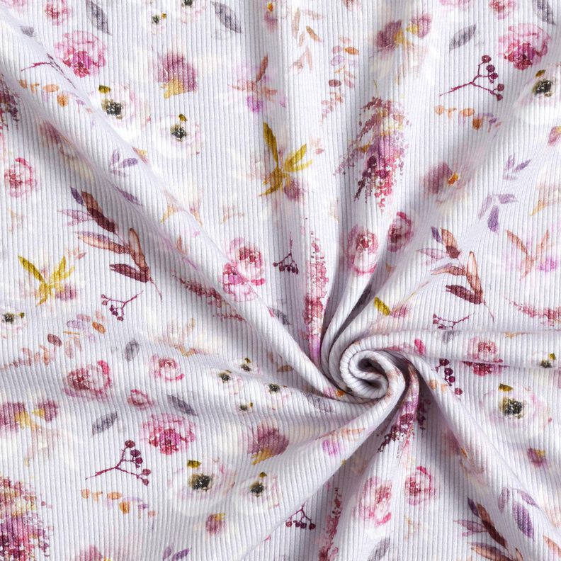 Jersey canelado Flores silvestres delicadas Impress&atilde;o digital &ndash; vermelho violeta p&aacute;lido/vermelho,  image number 3