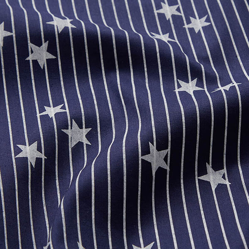 Popelina de algodão Riscas e estrelas – azul-marinho/branco,  image number 2