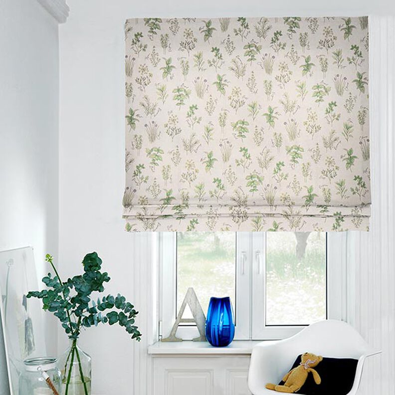 Tecido para decoração Meio linho Panamá Ervas aromáticas – natural/verde,  image number 7