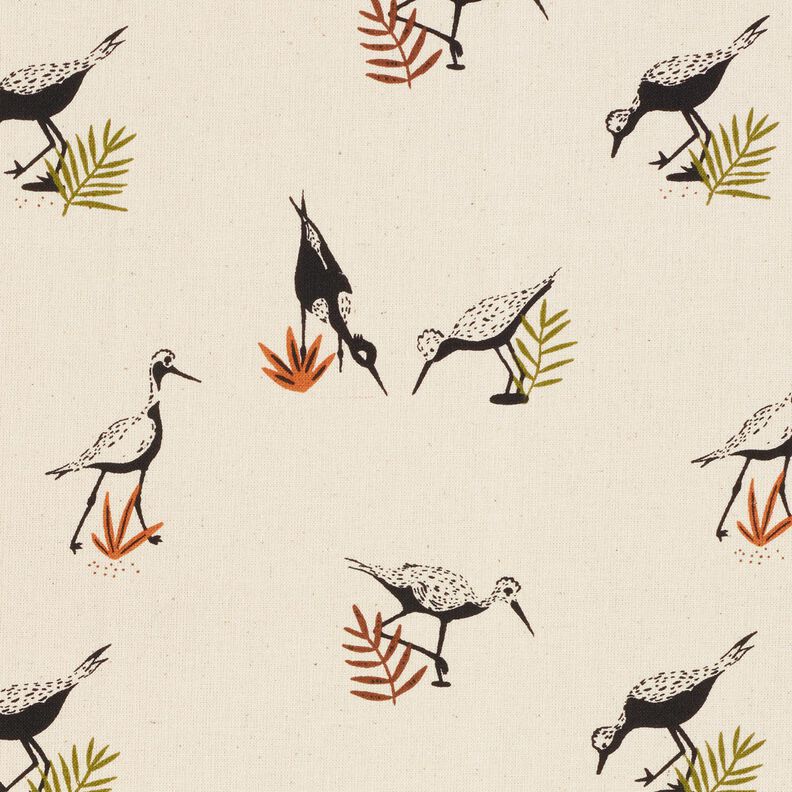 GOTS Tecido de algodão Cretone Pássaros – natural/preto,  image number 1
