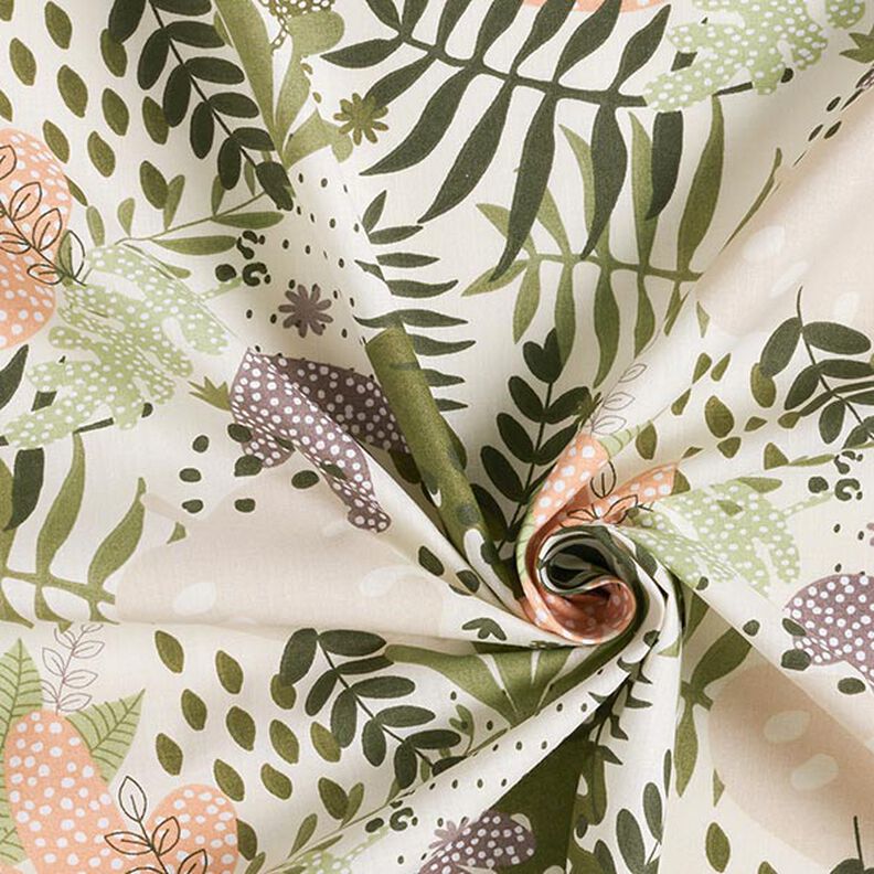 Tecido de algodão Cretone Plantas da selva abstratas – branco/verde,  image number 3