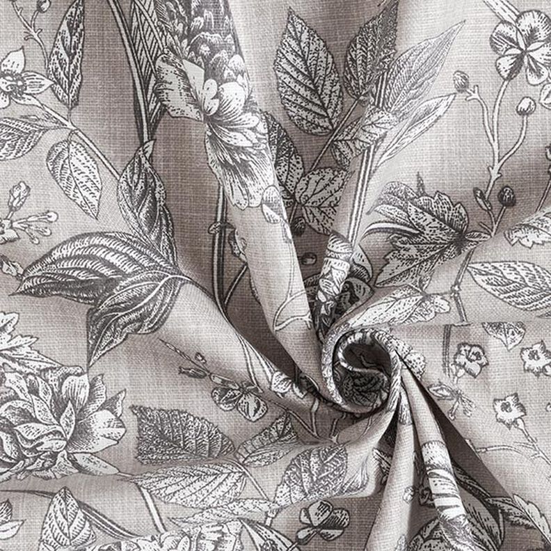 Tecido para decoração Meio linho Panamá Plantas opulentas – cinzento-seda,  image number 3